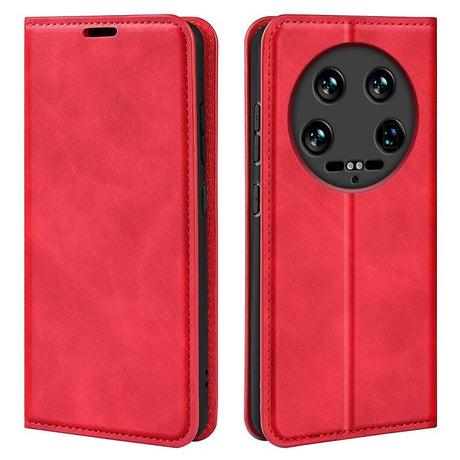 Кожен Калъф с Джобове за Xiaomi 14 Ultra, Wallet Book Case, Червен