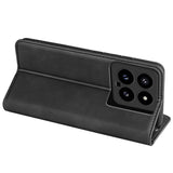 Кожен Калъф с Джобове за Xiaomi 14, Wallet Book Case, Черен (5)