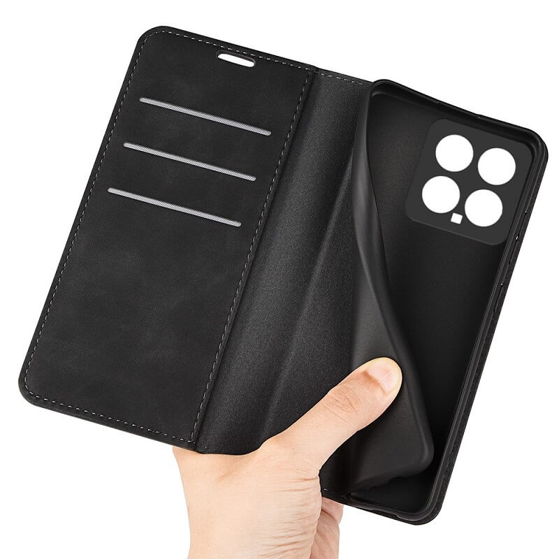 Кожен Калъф с Джобове за Xiaomi 14, Wallet Book Case, Черен (4)