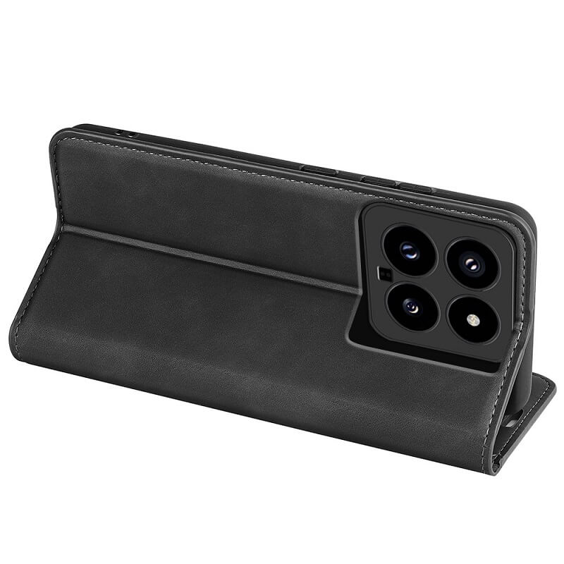 Кожен Калъф с Джобове за Xiaomi 14 Pro, Wallet Book Case, Черен (5)