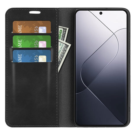 Кожен Калъф с Джобове за Xiaomi 14 Pro, Wallet Book Case, Черен (2)