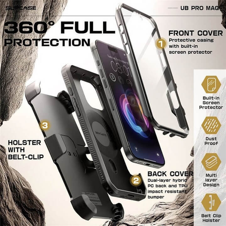 Magsafe Противоударен Калъф за iPhone 16 Pro Max, Supcase UB Pro Mag, Черен (5)