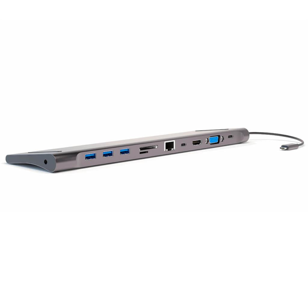 USB-C Хъб, 4Smarts 11in1 VGA-HDMI-Ethernet-USB 3.0-Card Slot, Сив