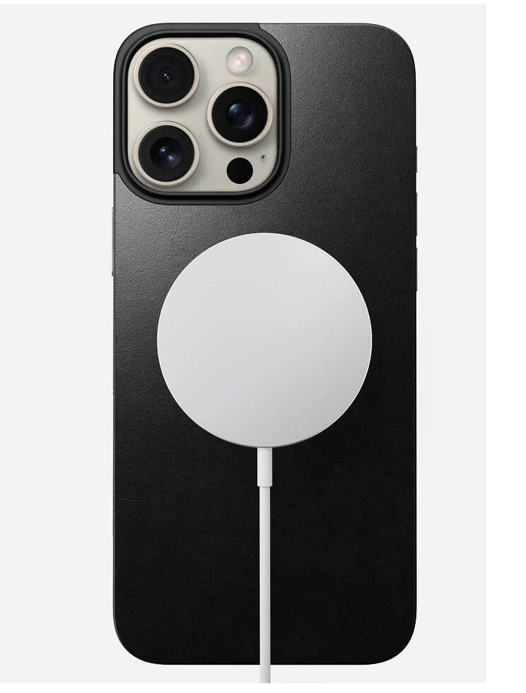 Magsafe Кожен Калъф-Подложка за iPhone 16 Pro Max, Nomad Leather Back Case, Черен (3)