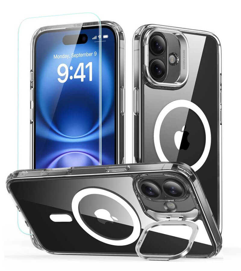 Magsafe Калъф и Протектор за iPhone 16, ESR Classic Hybrid Kickstand Magnetic Case, Прозрачен