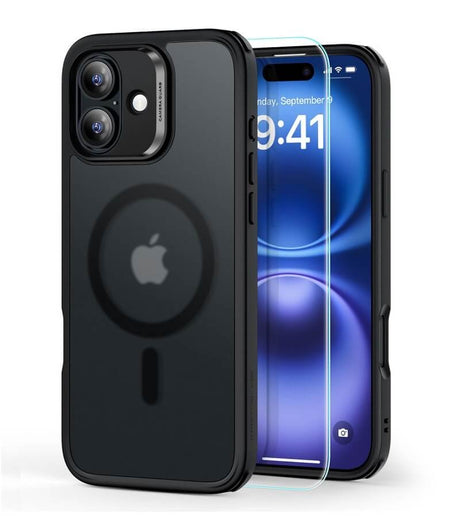 Magsafe Калъф и Протектор за iPhone 16, ESR Classic Hybrid Magnetic Set Case, Черен
