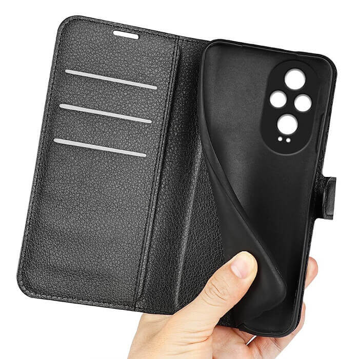 Кожен Калъф с Джобове за Honor 200, Wallet Book Case, Черен (6)