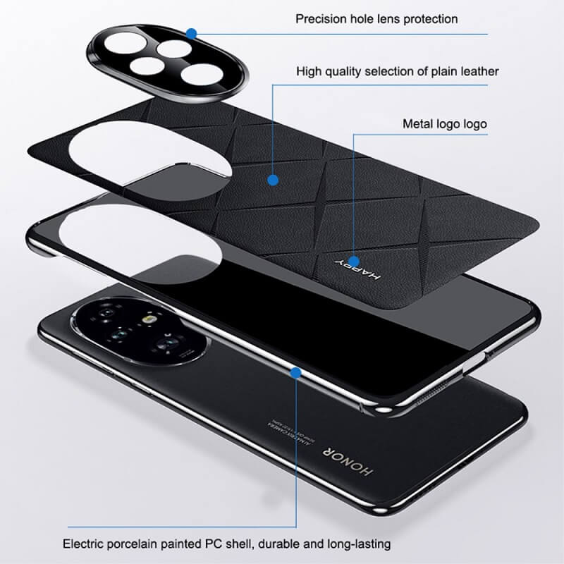 Кожен Калъф за Honor 200 Pro, Slim Leather Case, Черен (2)