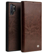 Кожен Калъф за Samsung Note 10 Plus, Qialino Book Case, Кафяв (2)