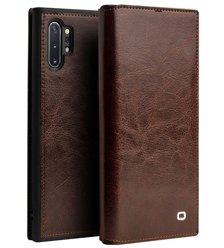 Кожен Калъф за Samsung Note 10 Plus, Qialino Book Case, Кафяв (2)