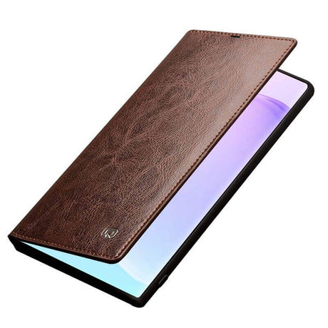 Кожен Калъф за Samsung Note 10 Plus, Qialino Book Case, Кафяв (4)