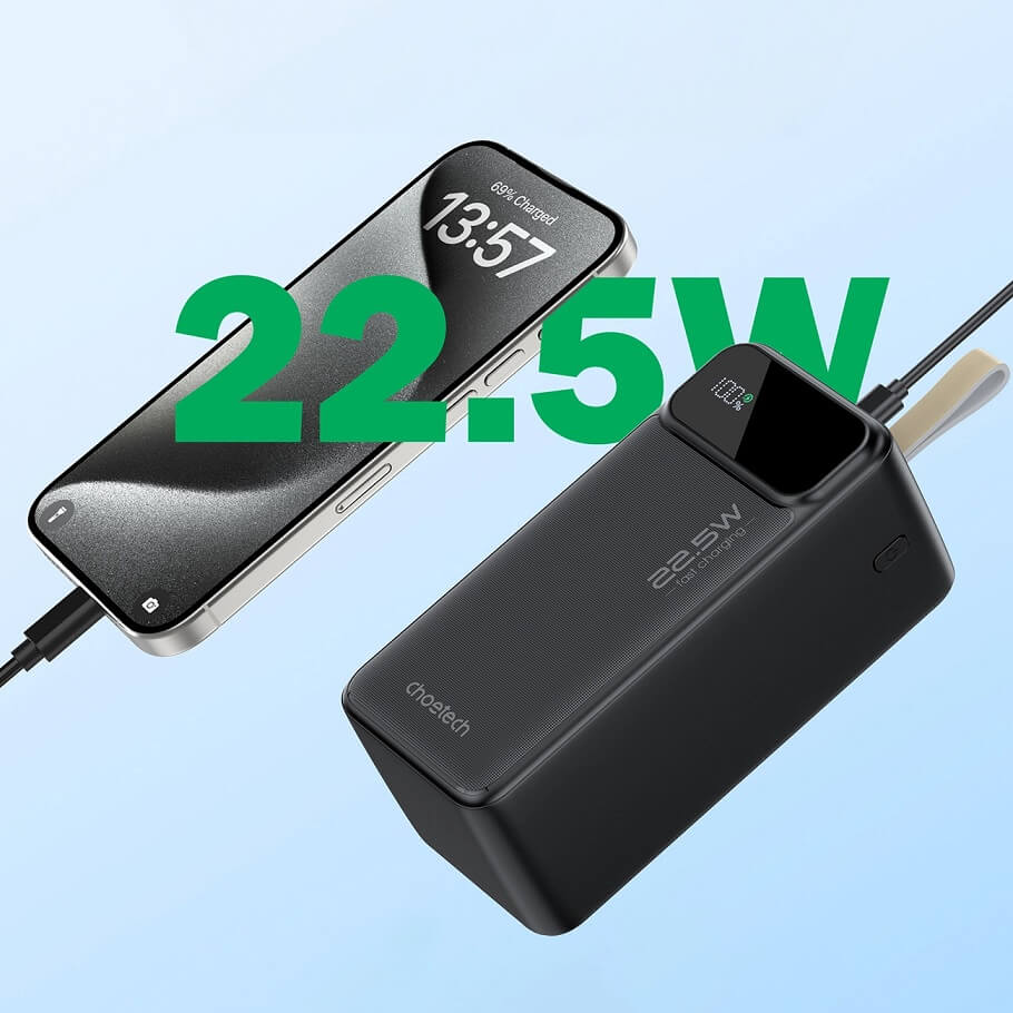 Външна Батерия с Бързо Зареждане, Choetech B732 22.5W PD/QC 50000 mAh, Черен (5)