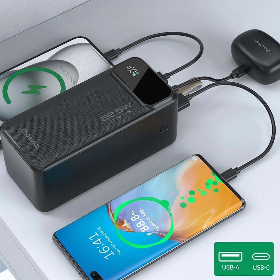 Външна Батерия с Бързо Зареждане, Choetech B732 22.5W PD/QC 50000 mAh, Черен (8)
