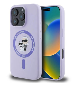 Magsafe Калъф за iPhone 16 Pro, Karl Lagerfeld Karl&Choupette Heads Ring Case, Лилав