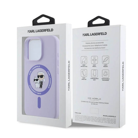 Magsafe Калъф за iPhone 16 Pro, Karl Lagerfeld Karl&Choupette Heads Ring Case, Лилав (6)