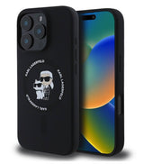 Magsafe Калъф за iPhone 16 Pro Max, Karl Lagerfeld Karl&Choupette Heads Ring Case, Черен