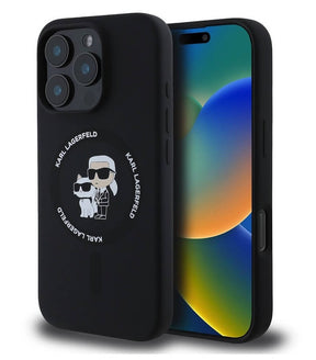 Magsafe Калъф за iPhone 16 Pro Max, Karl Lagerfeld Karl&Choupette Heads Ring Case, Черен
