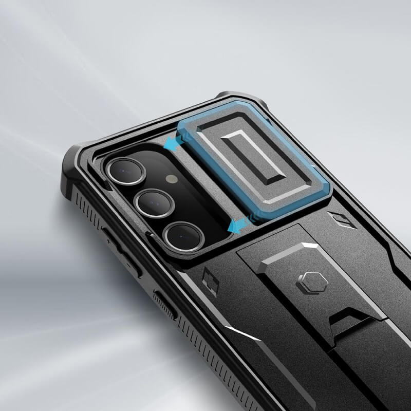 Противоударен Калъф с Плъзгач за Камера за Samsung S24 FE, Tech-Protect Kevlar Cam Plus Case, Черен (2)