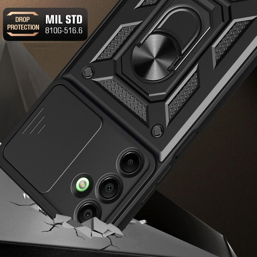 Калъф с Предпазител за Камера и Стойка за Samsung A16, Tech-Protect Kickstand Pro Case, Черен (3)