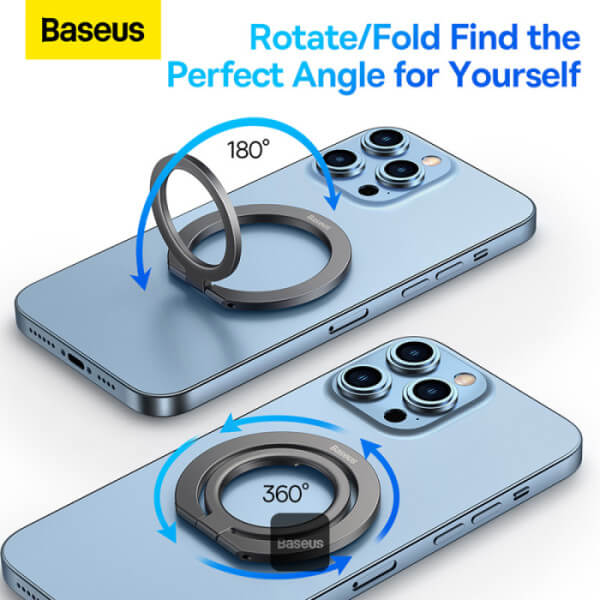 Magsafe Поставка-Пръстен, Baseus Halo Metal Ring Stand, Тъмно Сив (4)