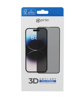 Затъмняващ Протектор за iPhone 15 Pro Max, Prio 3D Privacy Tempered Glass, Черен