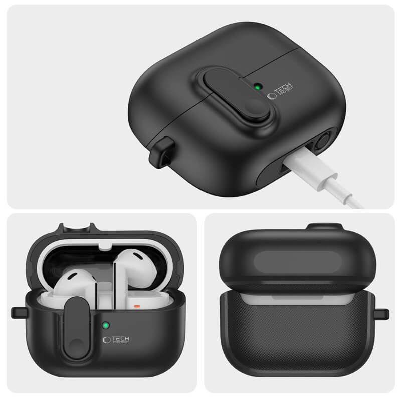 Калъф за Samsung Galaxy Buds 3 Pro/ 3 FE/ 3, Tech-Protect Slim Hook Case, Черен (6)