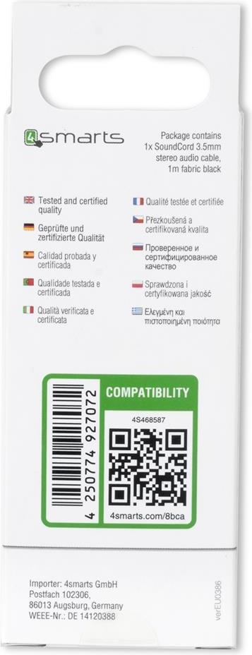 Аудио Кабел, 4Smarts Aux 3.5 mm Jack 1m, Сив (4)