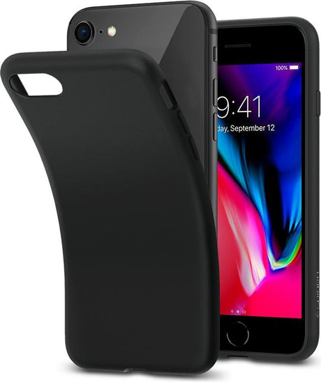 Противоударен Силиконов Калъф за iPhone SE 2022/2020 8/7, Spigen Liquid Crystal Case, Черен (2)