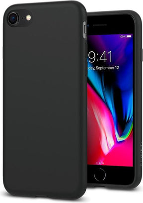 Противоударен Силиконов Калъф за iPhone SE 2022/2020 8/7, Spigen Liquid Crystal Case, Черен