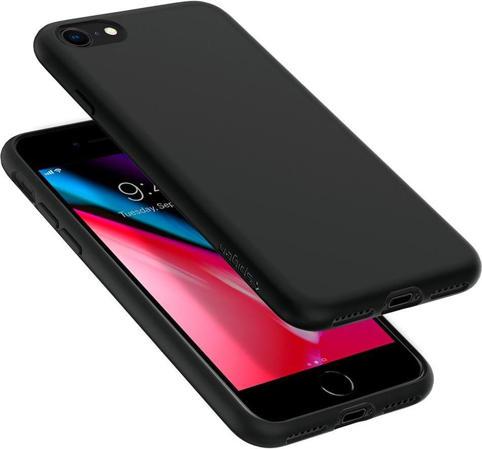 Противоударен Силиконов Калъф за iPhone SE 2022/2020 8/7, Spigen Liquid Crystal Case, Черен (3)