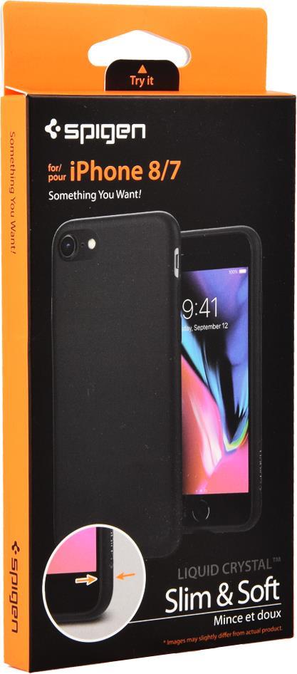 Противоударен Силиконов Калъф за iPhone SE 2022/2020 8/7, Spigen Liquid Crystal Case, Черен (7)