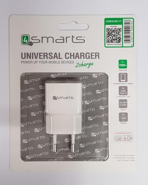 Зарядно за iPhone, 4Smarts 220v Powerplug 1a, Бял