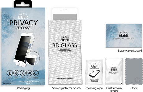 Anti-Spy Стъклен Протектор за iPhone 8/7/6 Plus, Eiger Privacy 3D Glass, Бял (5)