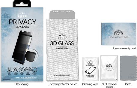Anti-Spy Стъклен Протектор за Samsung Note 8, Eiger Privacy 3D Glass, Черен (4)