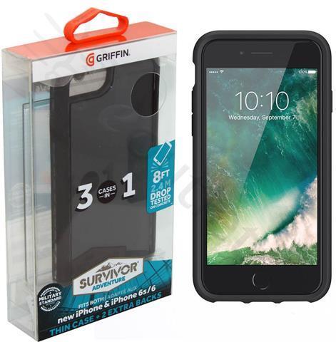 Противоударен Хибриден Калъф за iPhone SE 2022/2020 8/7/6, Griffin Suvivor Thin Case, Черен (5)