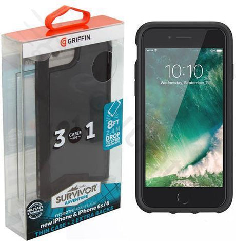Противоударен Хибриден Калъф за iPhone SE 2022/2020 8/7/6, Griffin Suvivor Thin Case, Черен (5)
