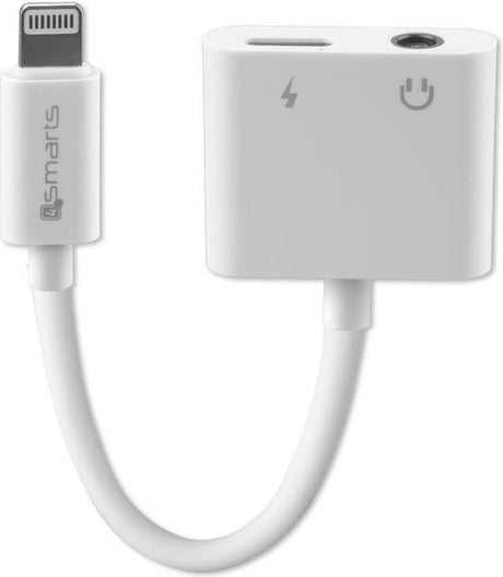 Аудио Адаптер за iPhone и iPad, 4Smarts Soundsplit Lightnig & AUX 3.5 mm, Бял