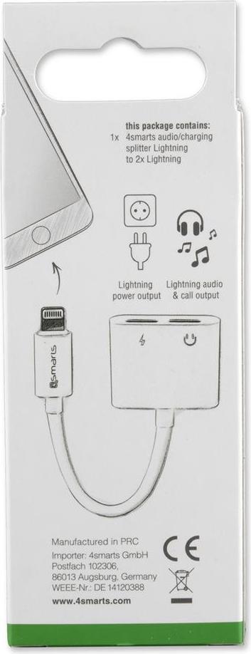 Аудио Адаптер за iPhone и iPad, 4Smarts Soundsplit Female Lightnig x 2, Бял (2)
