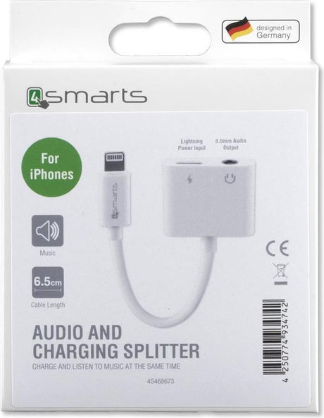 Аудио Адаптер за iPhone и iPad, 4Smarts Soundsplit Lightnig & AUX 3.5 mm, Бял (3)
