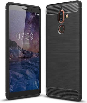 Противоударен Силиконов Калъф за Nokia 7 Plus, Forcell Carbon Case, Черен