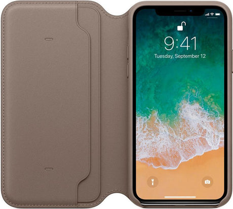Оригинален Кожен Калъф за Apple iPhone XS/X, Leather Case Book Mqry2z Taupe, Бежов (3)