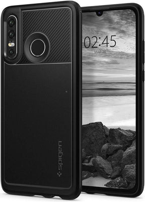 Противоударен Силиконов Калъф за Huawei P30 Lite, Spigen Rugged Armor Case, Черен