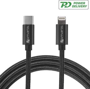 USB-C Кабел за iPhone и iPad с Бързо Зареждане, 4Smarts (Lightning) Power Delivery, Черен