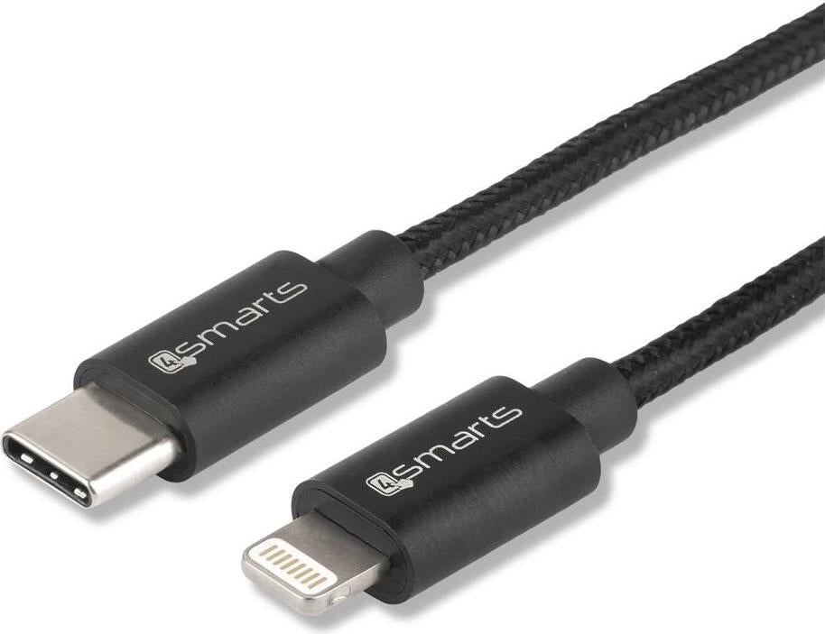 USB-C Кабел за iPhone и iPad с Бързо Зареждане, 4Smarts (Lightning) Power Delivery, Черен (2)