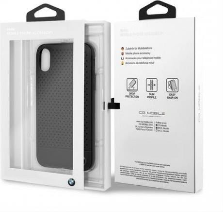 Луксозен Кожен Калъф за iPhone XS Max, BMW Leather Dot Case, Черен (6)