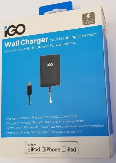 Сертифицирано Зарядно за iPhone и iPad, iGo 220v 2.4a Cable Lightning MFI, Черен (3)