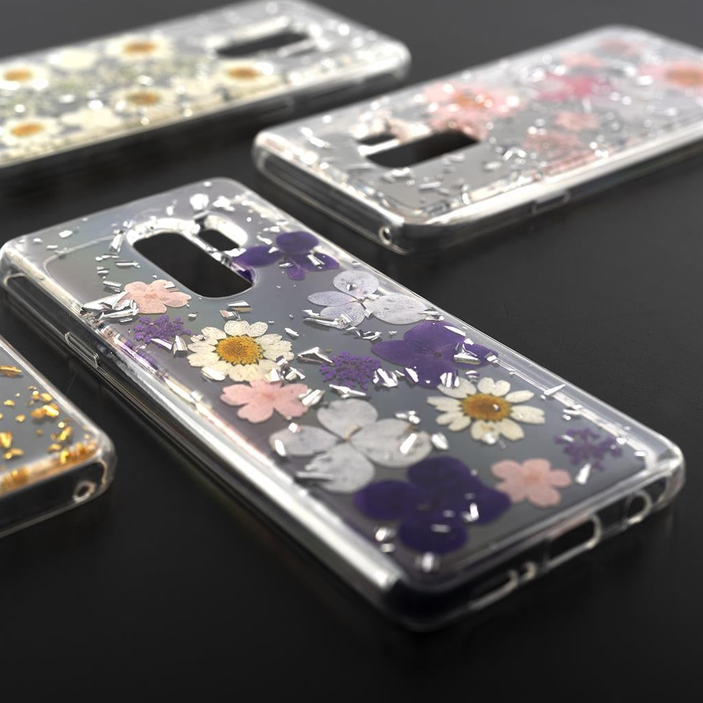 Силиконов Калъф с Цветя за Samsung S9 Plus, 4Smarts Glamour Bouquet Case, Сребро/Лилав (2)