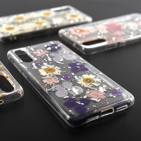 Силиконов Калъф с Цветя за Huawei P20, 4Smarts Glamour Bouquet Case, Сребро/Лилав (2)
