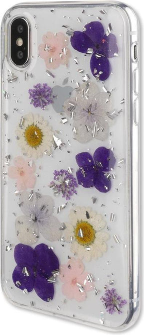 Силиконов Калъф с Цветя за iPhone XS/X, 4Smarts Glamour Bouquet Case, Сребро/Лилав
