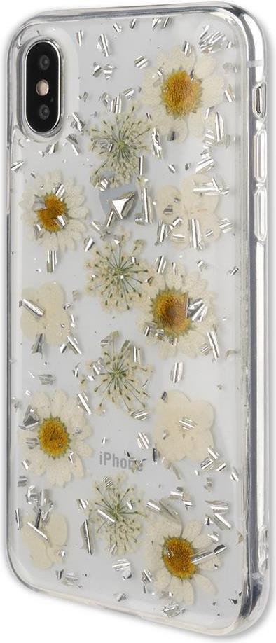 Силиконов Калъф с Цветя за iPhone XS/X, 4Smarts Glamour Bouquet Case, Сребро/Бял